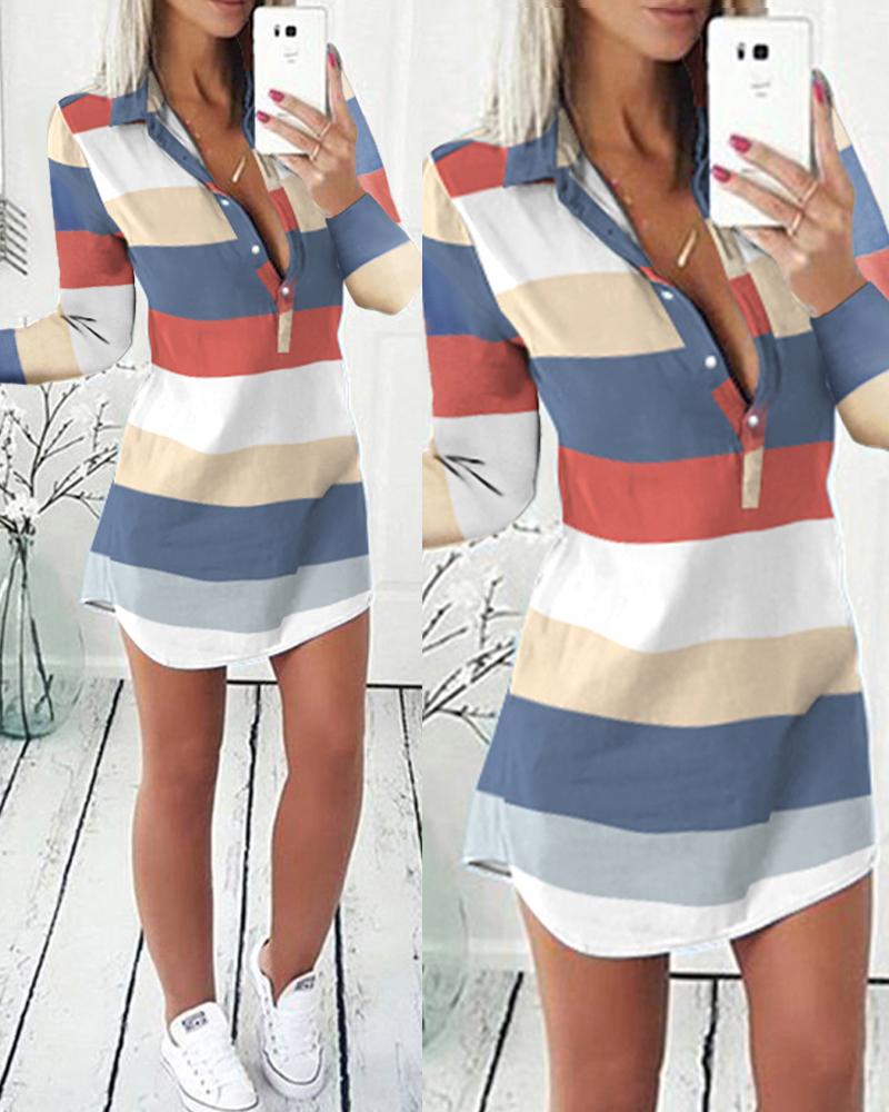 

Striped Colorblock Buttoned Shirt Dress, Multicolor