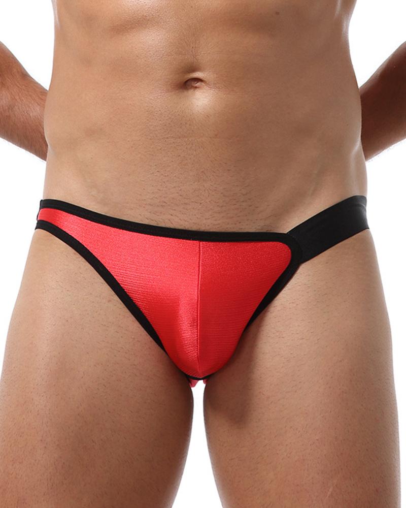 

Solid Patchwork Skinny T-string Panties Underwear, Red