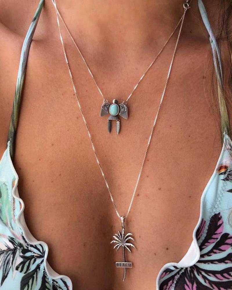 

1pcs Multi-layer Coconut Tree Pattern Beach Necklace, Silver