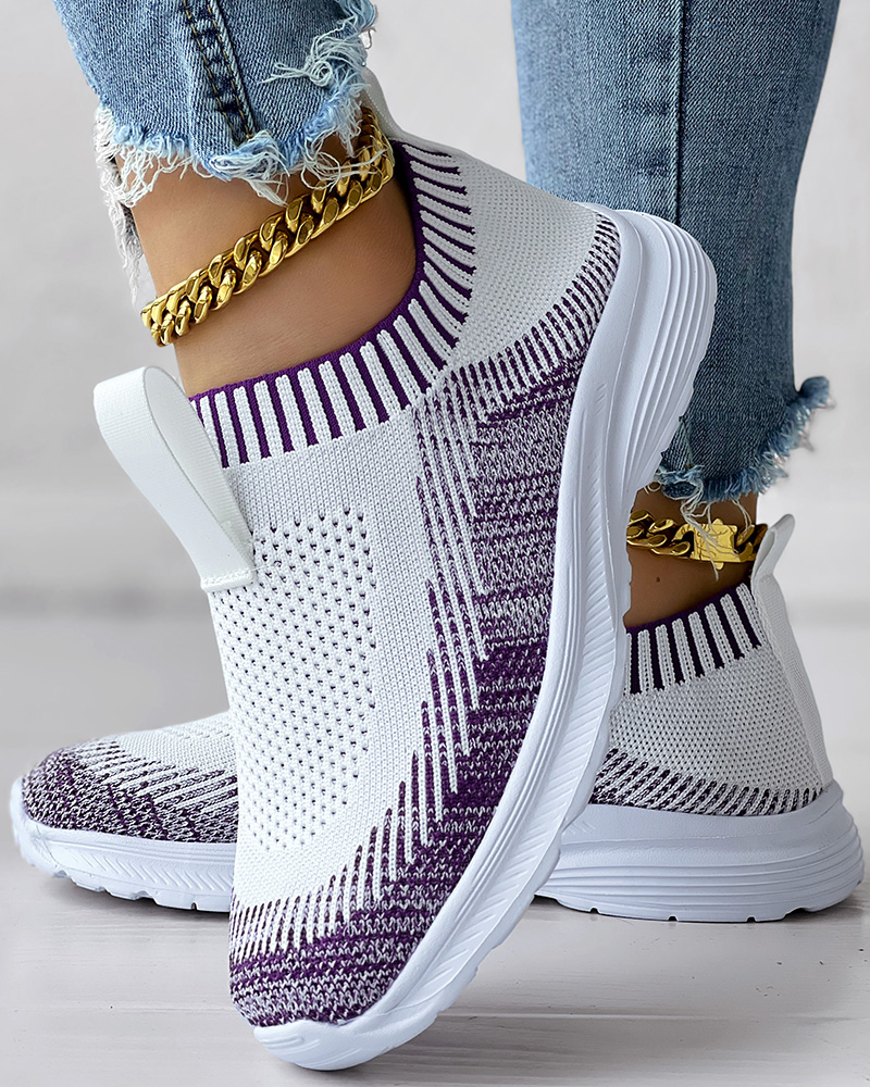 

Colorblock Slip On Knit Running Sneakers, Purple