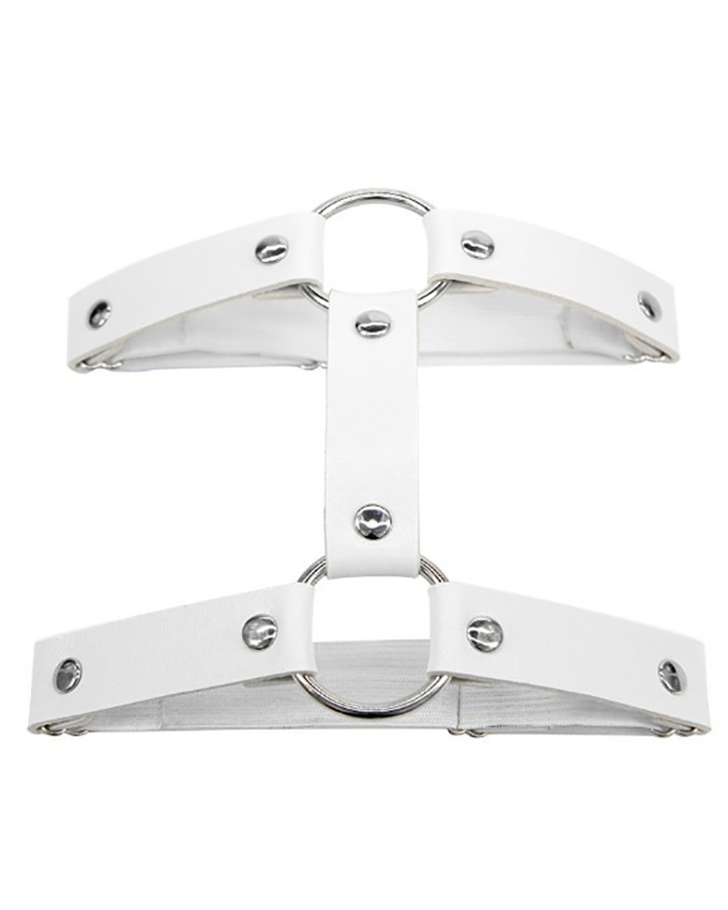 

O-Ring PU Leather Garter Belt, White