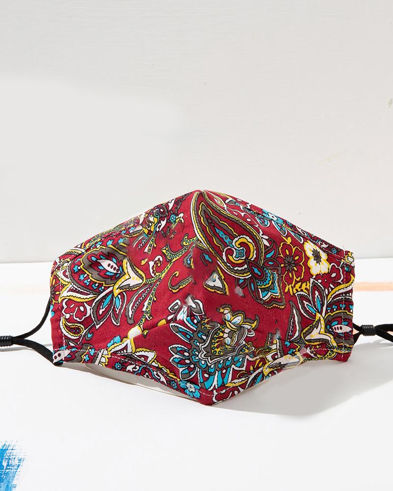 

Floral / Paisley Print Breathable Face Mask, Red