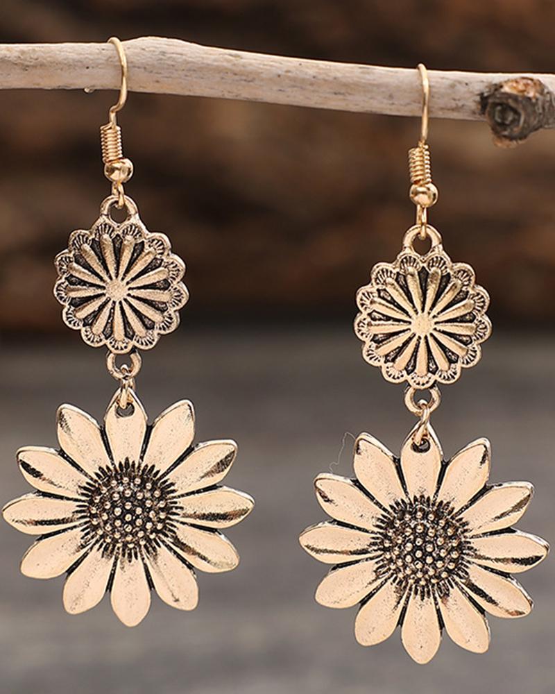 

1Pair Vintage Sunflower Shaped Hook Earrings, Gold