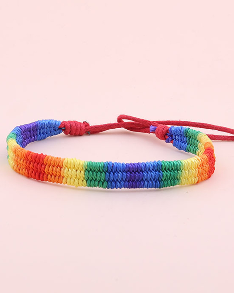 

1pc Ombre Rainbow Stripe Braided Pride Month Bracelet, Red