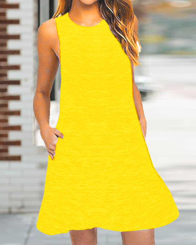 

Pocket Detail Casual Tank Dress, Yellow