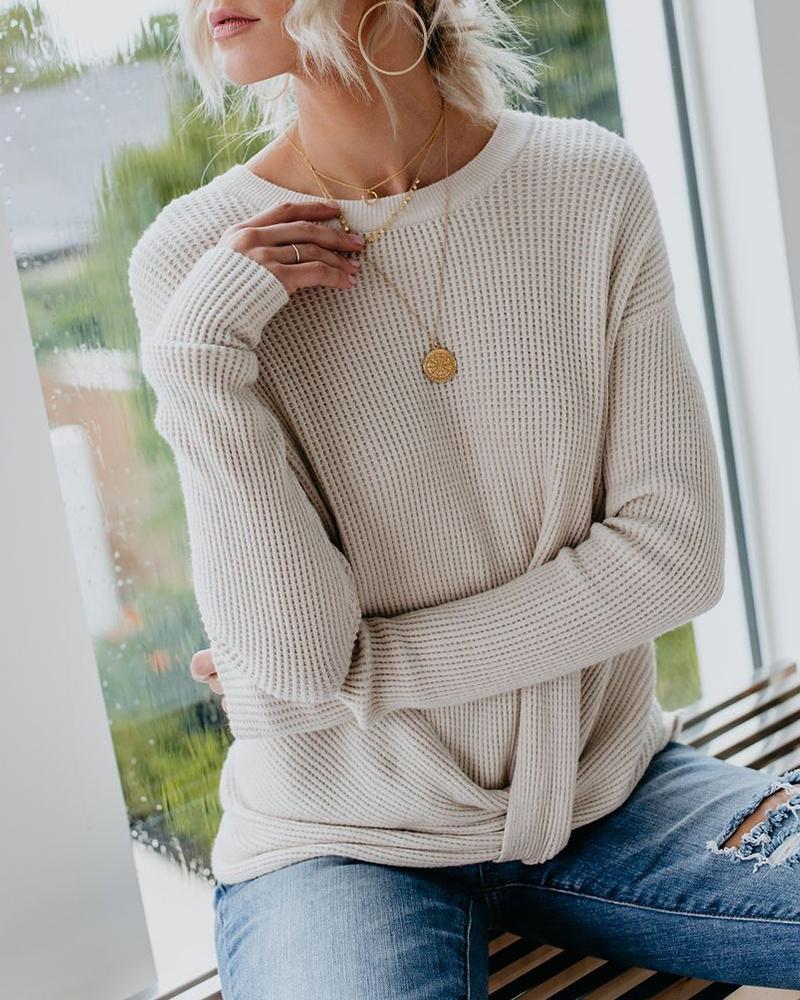 

Solid Casual Render Long Sleeve Sweater, White