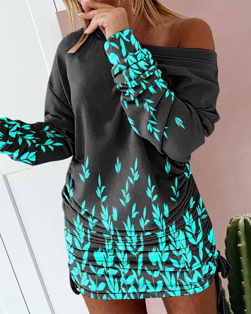 

Abstract / Fire / Floral Print Drawstring Ruched Sweatshirt Dress, Style8