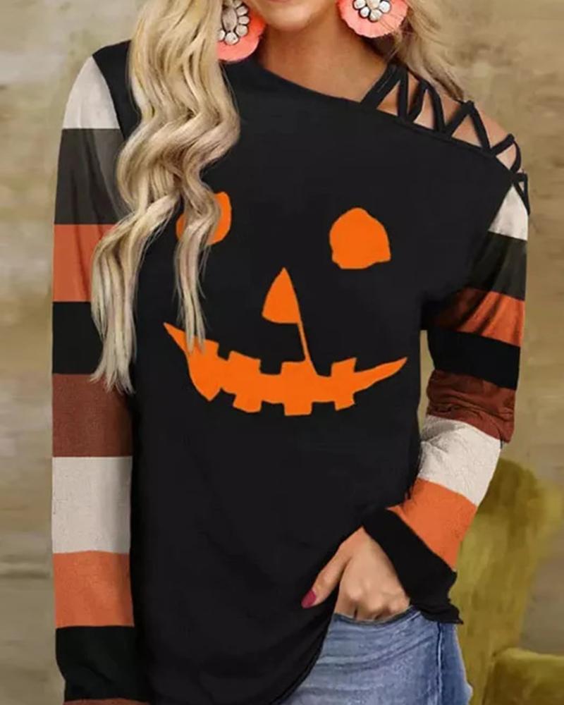 

Halloween Graphic Print Cold Shoulder Top, Black