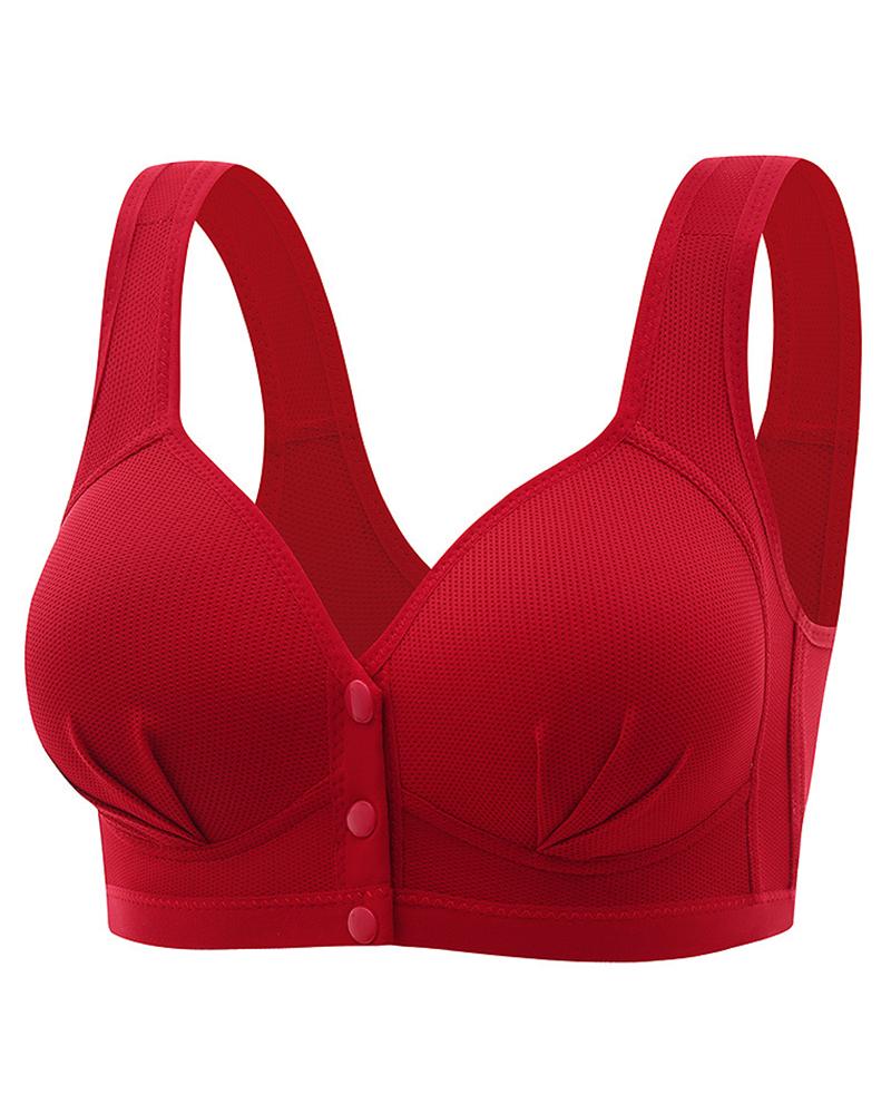 

Button Front Ruched Push Up Wireless Lifting Bra, Red