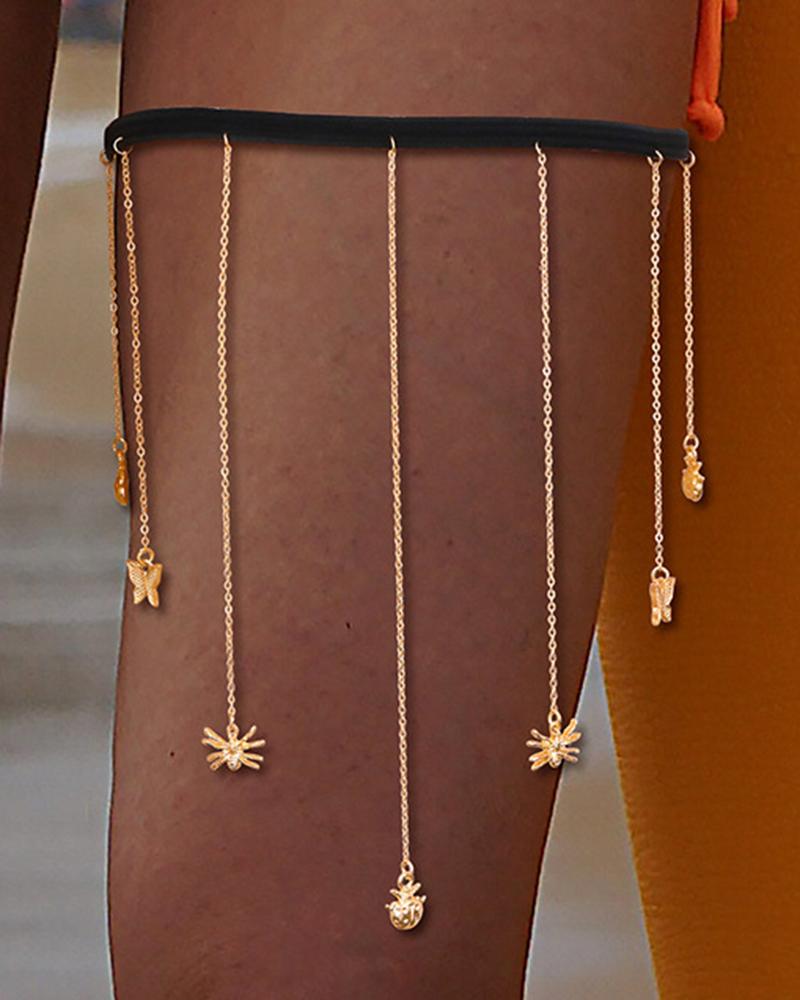 

1pc Insect Tassel Chain Leg Ring Summer Beach Body Chain, Gold