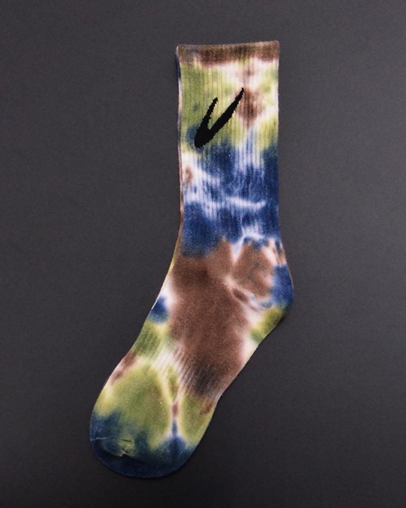 

Tie Dye Print Check Mark Pattern Sporty Socks, Style1