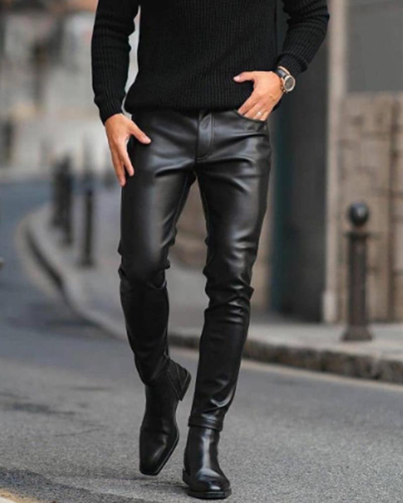 

Solid Skinny Pencil Pu Pants, Black