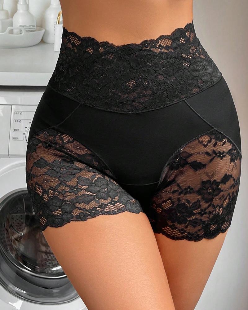 

Crochet Lace Tummy Control Shapewear Boy Shorts, Black