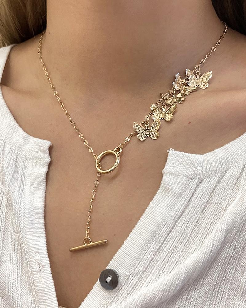 

Clan Butterfly Decor O-Ring Pendant Necklace, Gold