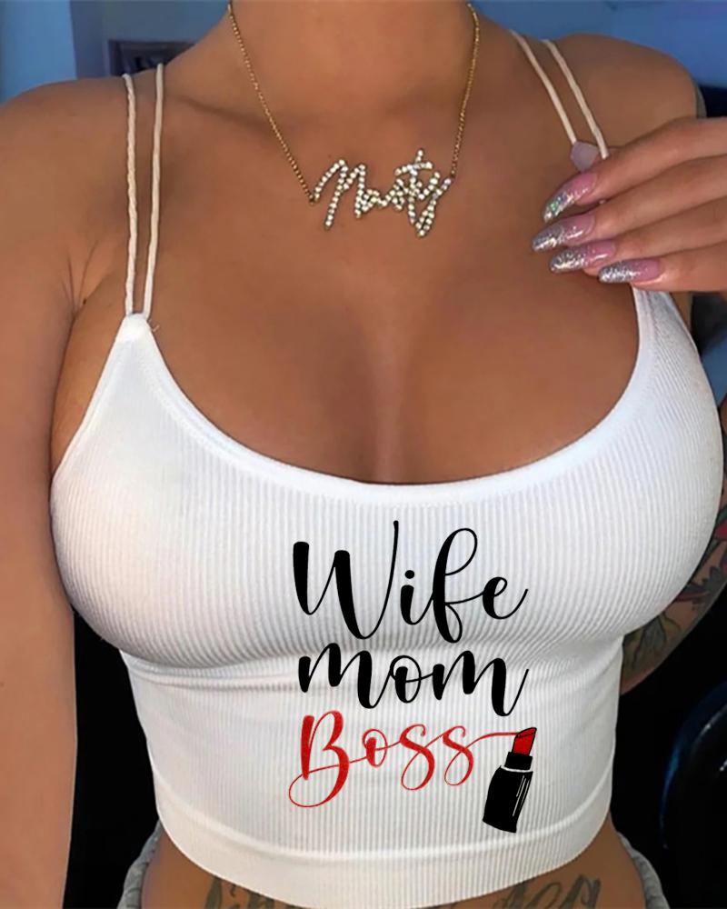 

Mother's Day Gift Letter Print U Neck Cami Top, White