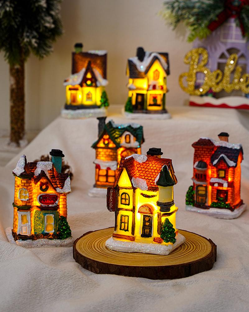 

1pc Christmas Village House LED Lighted Miniature Dollhouse Birthday Gift Christmas Party Ornament Home Decoration, Style1