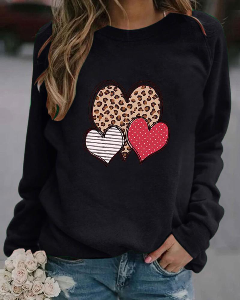 

Heart Print Long Sleeve Blouse, Black