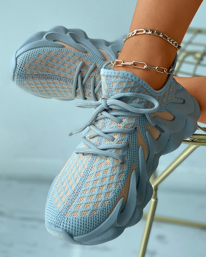 

Colorblock Knit Breathable Lace-up Sporty Sneakers, Orange