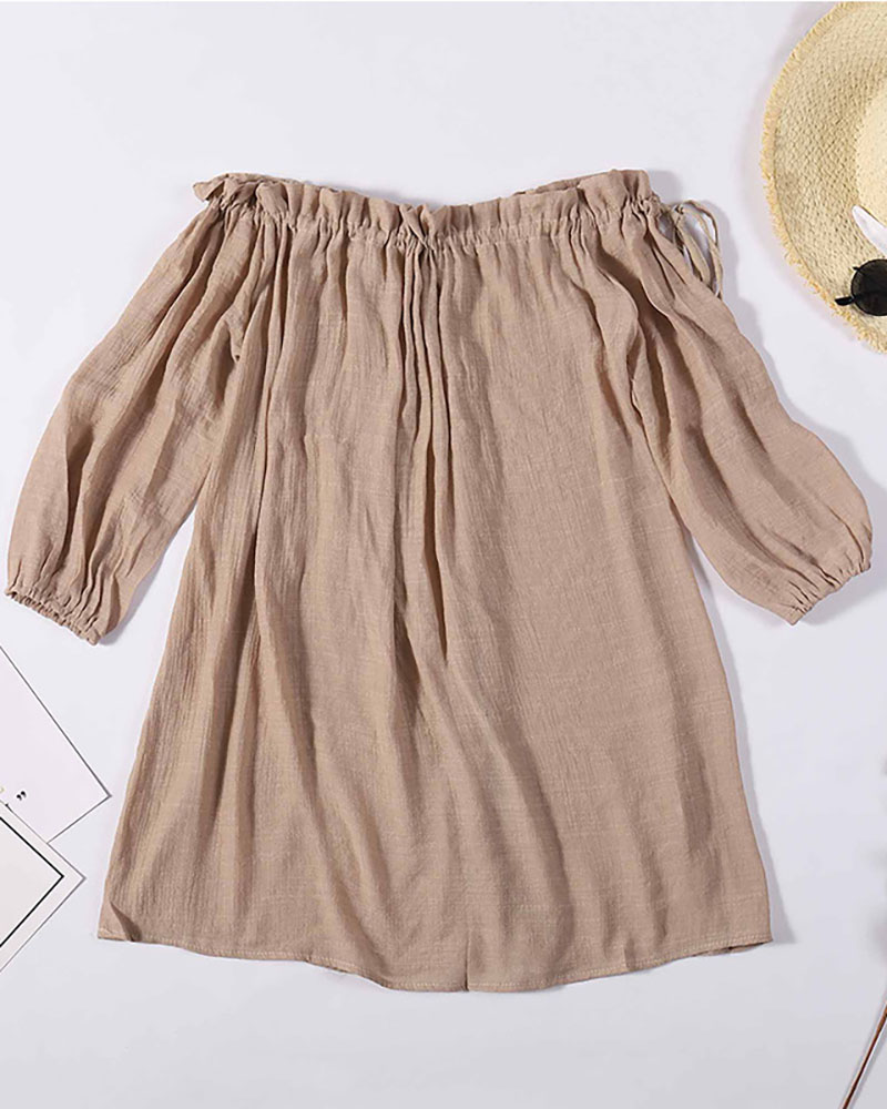 

Frill Hem Lantern Sleeve Cover Up, Khaki