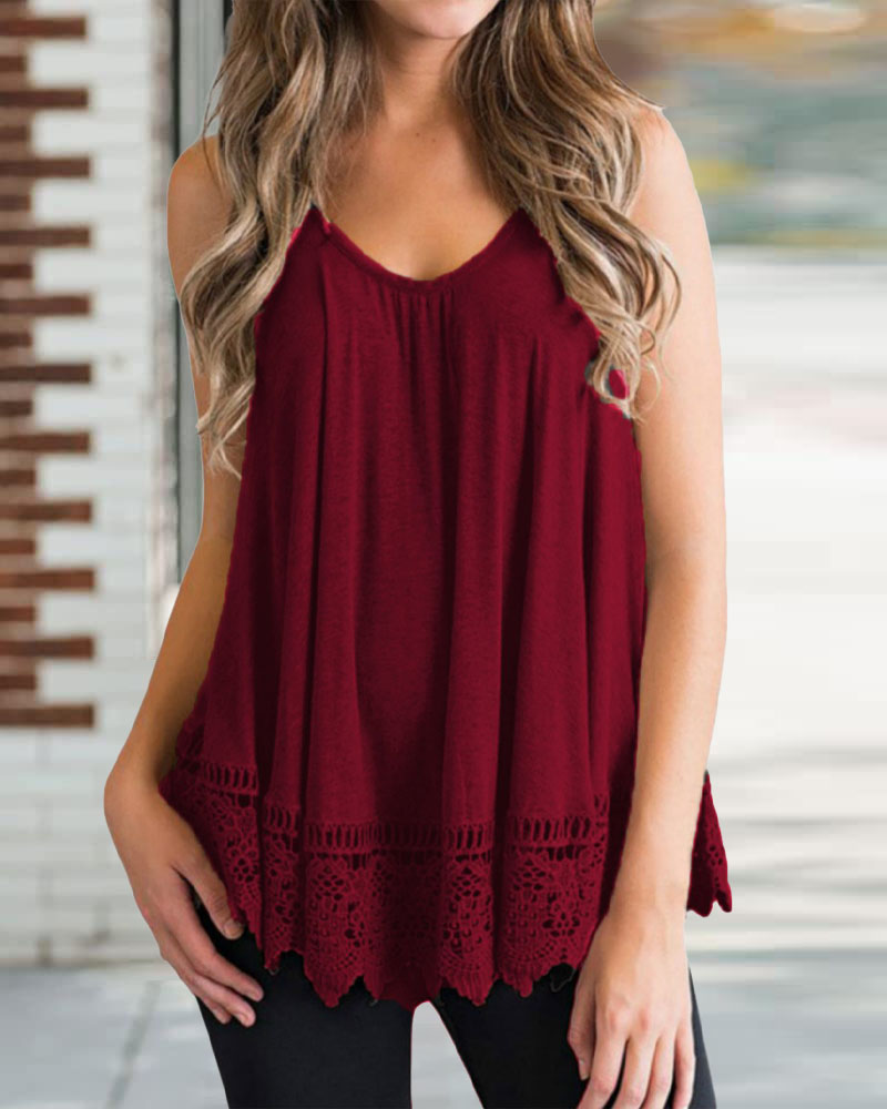 

Contrast Lace Flowy Tank Top, Wine red