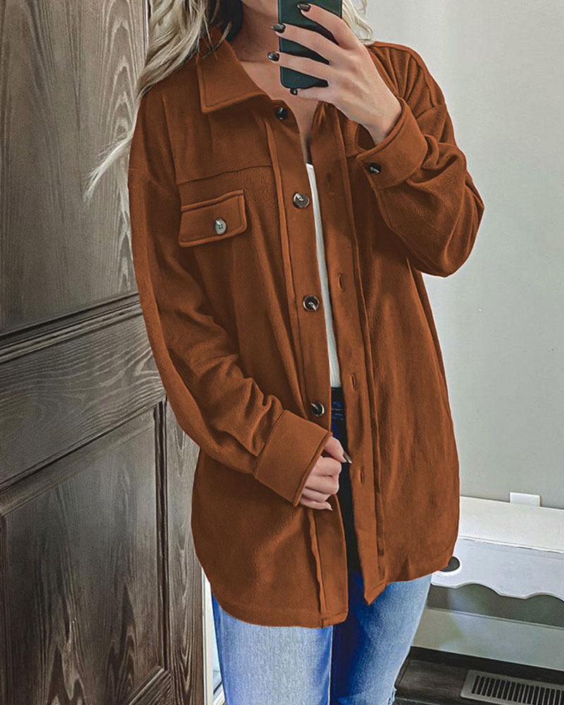 

Long Sleeve Flap Detail Button Down Shacket, Coffee