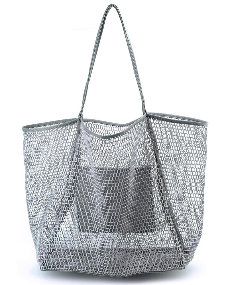 

Hollow Out Beach Tote Bag Large Capacity Shoulder Handbag, Gray