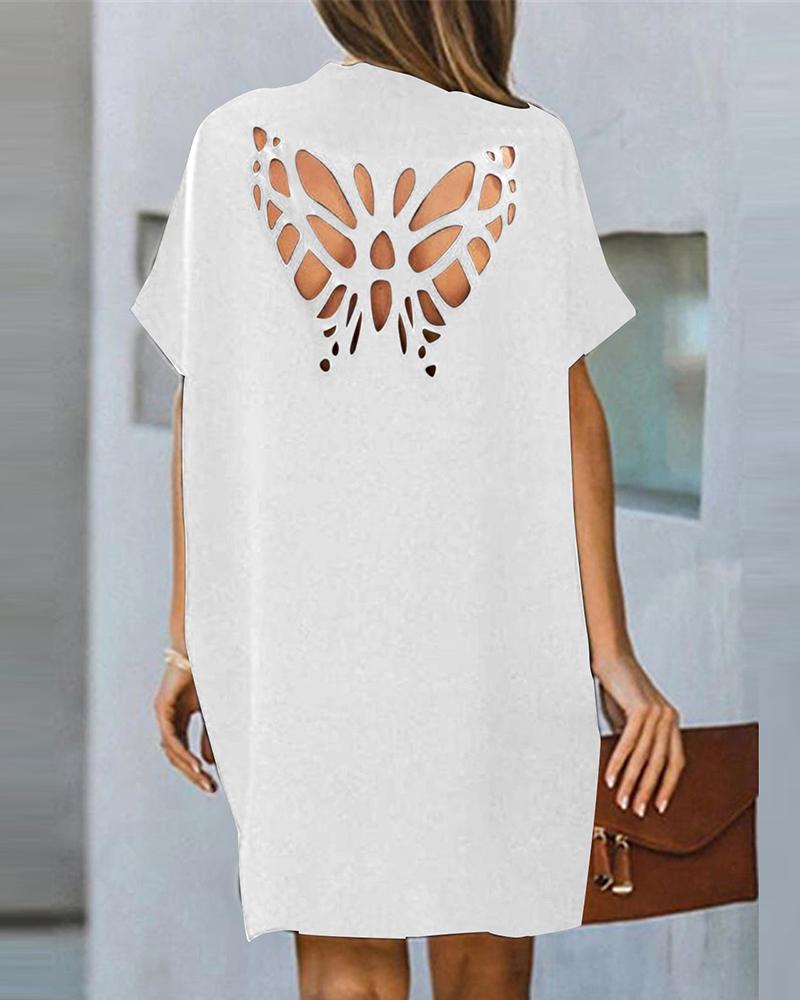 

Butterfly Shaped Hollow-out Casual T-shirt Dress, White