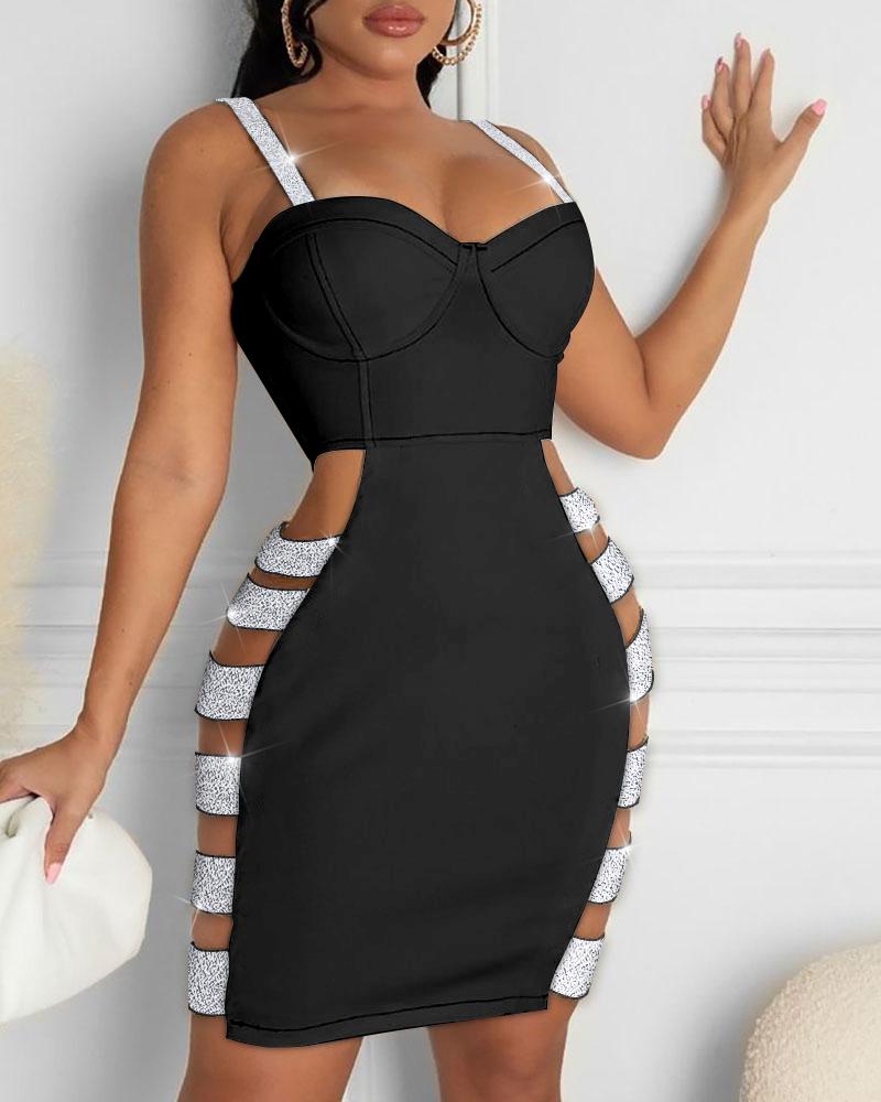 

Glitter Strap Corset Bodycon Dress, Black