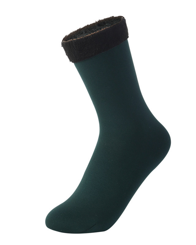 

5Pairs Fleece Lined Winter Thermal Crew Socks Set, Dark green