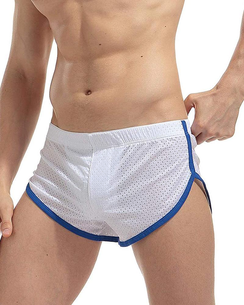 

Solid Color Patchwork Slit Briefs Shorts, White
