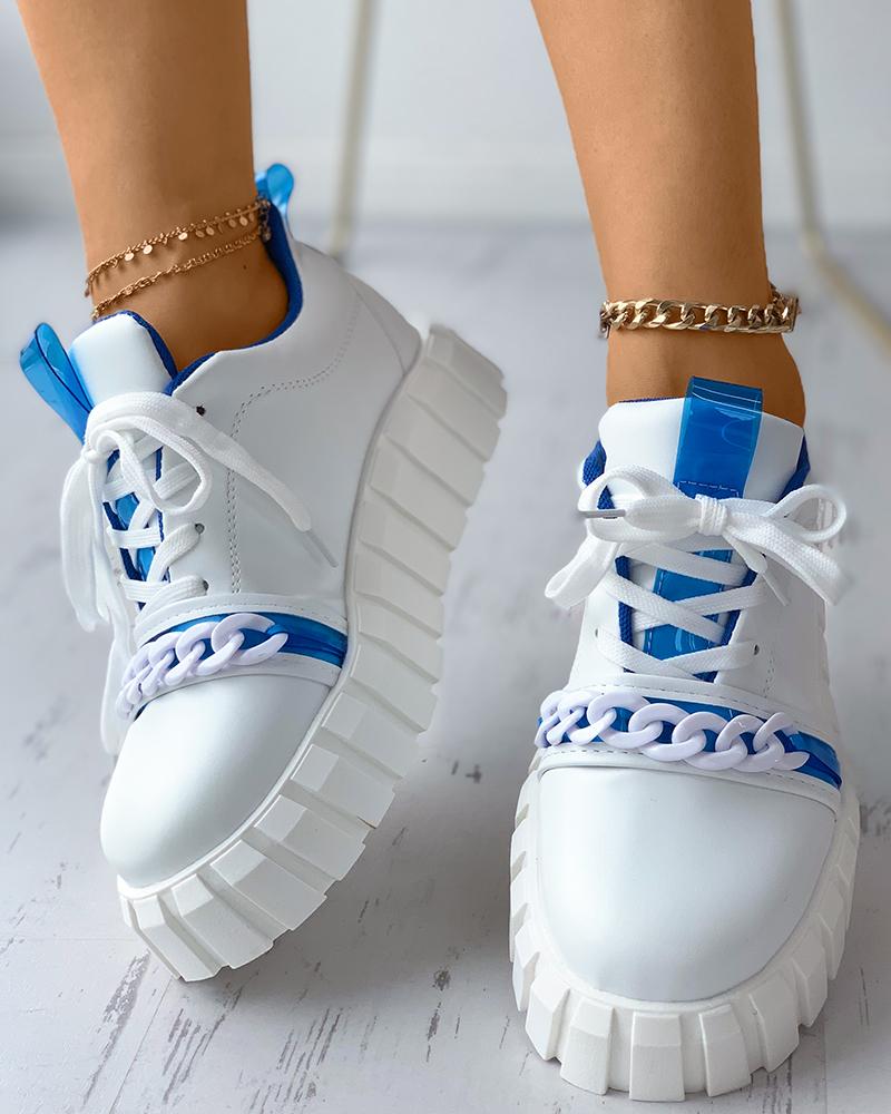 

Chain Strap Lace-up Front Flatform Sneaker, Blue