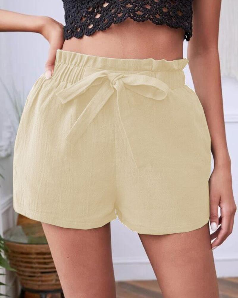

Pocket Detail Tie Front Casual Shorts, Apricot