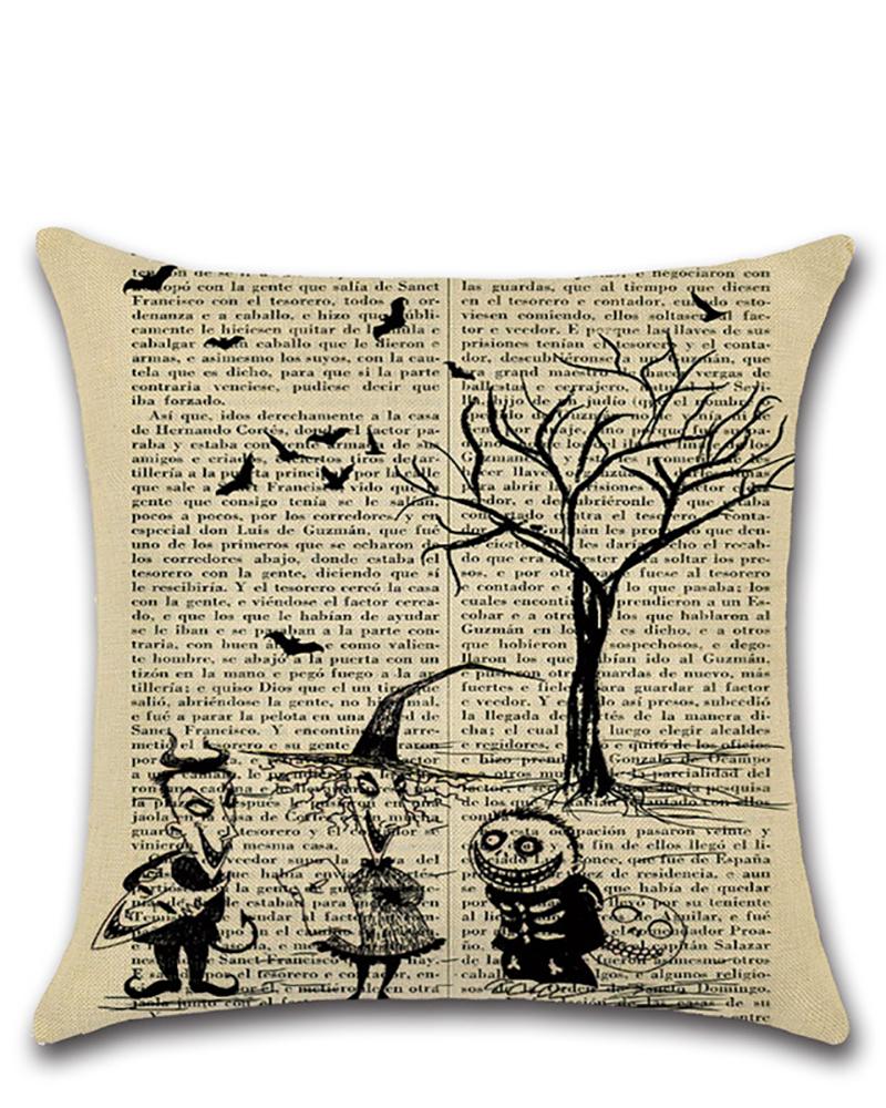 

Vintage Halloween Ornament Throw Pillow Covers Square Newspaper Background Cushion Covers, Style4