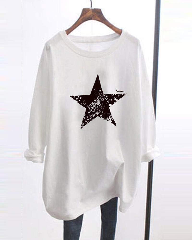 

Star Printing Long Sleeve T-shirt, White