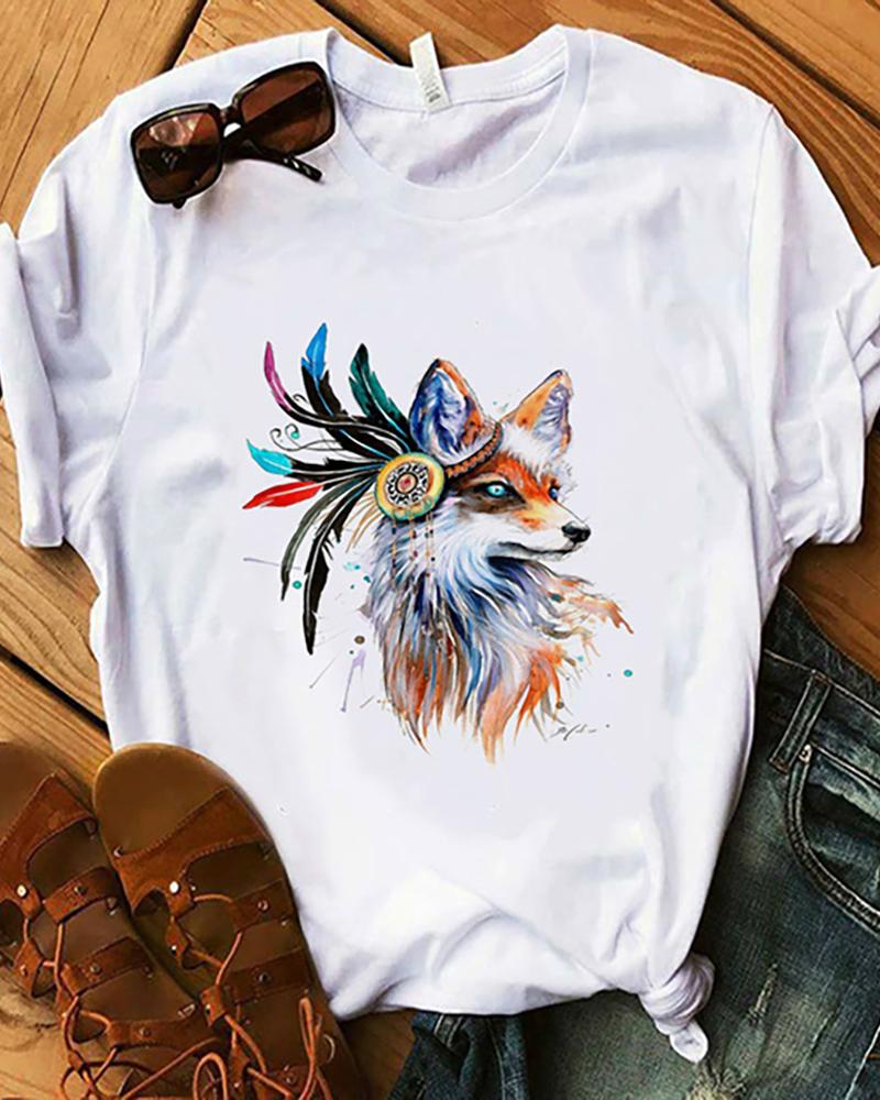 

Animal / Figure / Graphic / Letter Print Round Neck T-Shirt, Style2