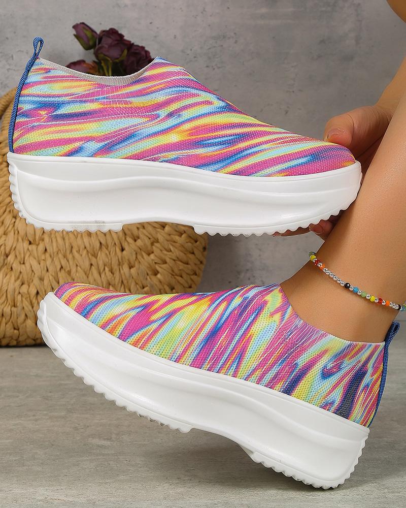 

Rainbow Ombre Platform Knit Slip-On Sneakers, Multicolor