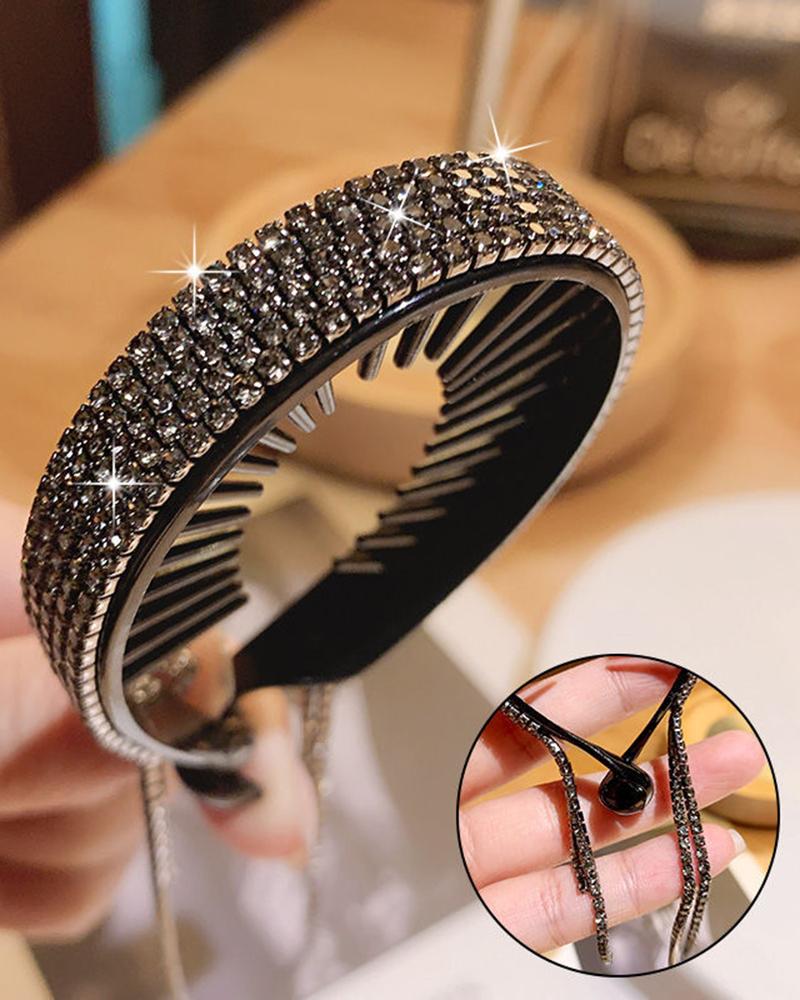 

1pc Allover Rhinestone Tassel Hair Clip, Gray