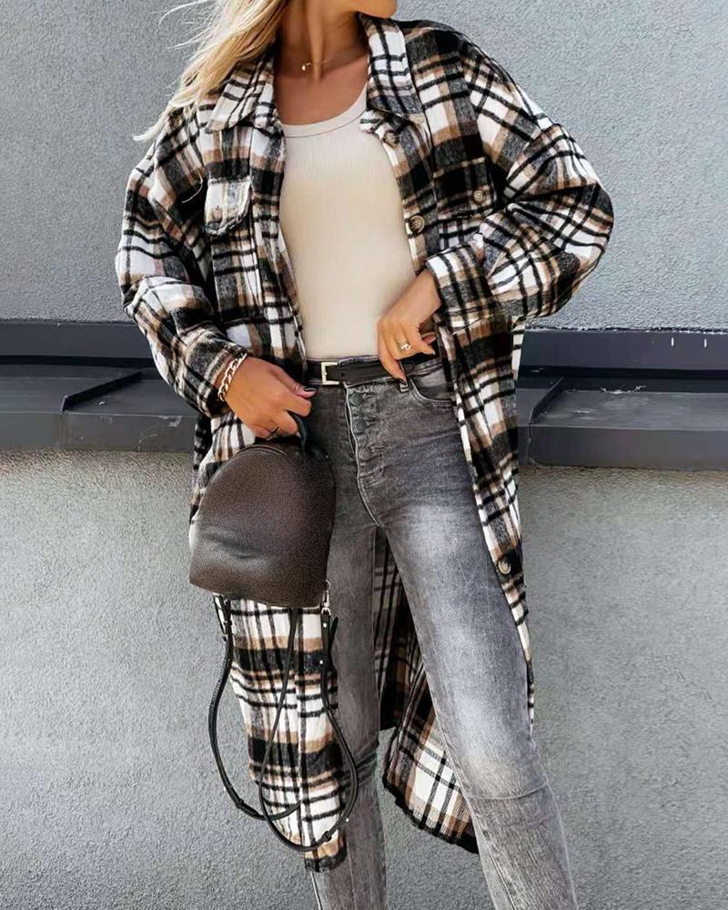 

Plaid Print Buttoned Asymmetrical Hem Top, Black