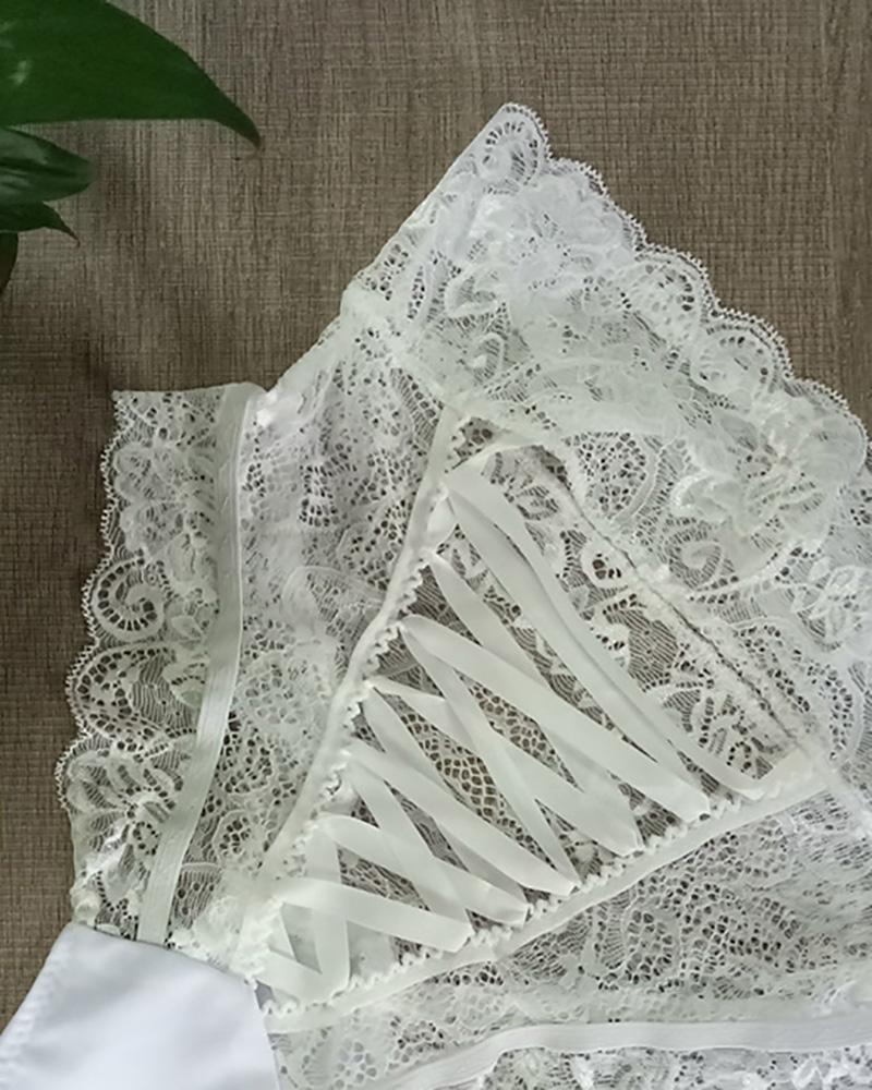 

Lace-up High Waist Crochet Lace Panty, White