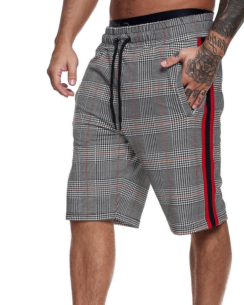 

Plaid Side Striped Beach Shorts, Red