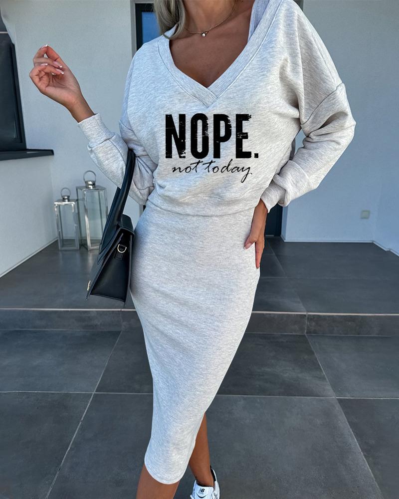 

Nope Not Today Print Top & Sleeveless Dress Set, Gray