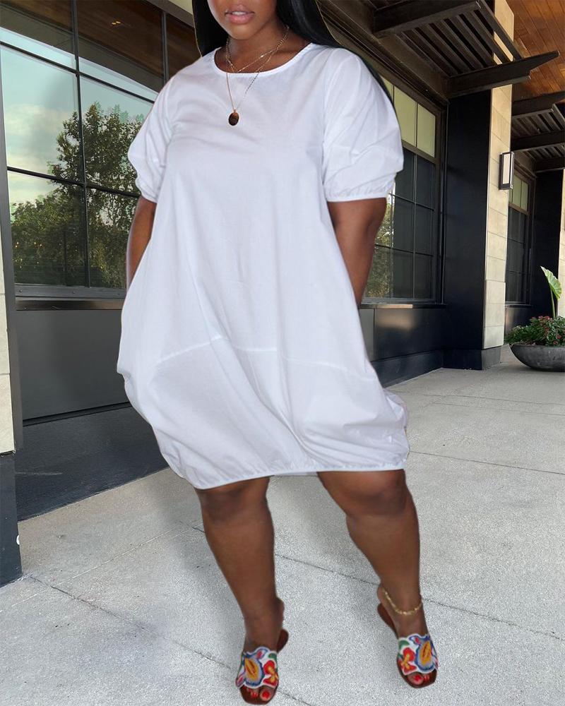 

Plus Size Short Sleeve Round Neck Casual Dress, White
