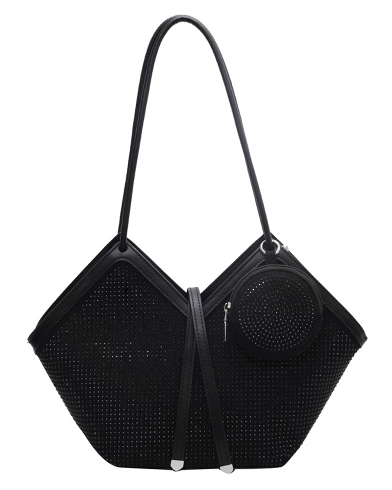 

Rhinestone Large Capacity Shoulder Bag, Black