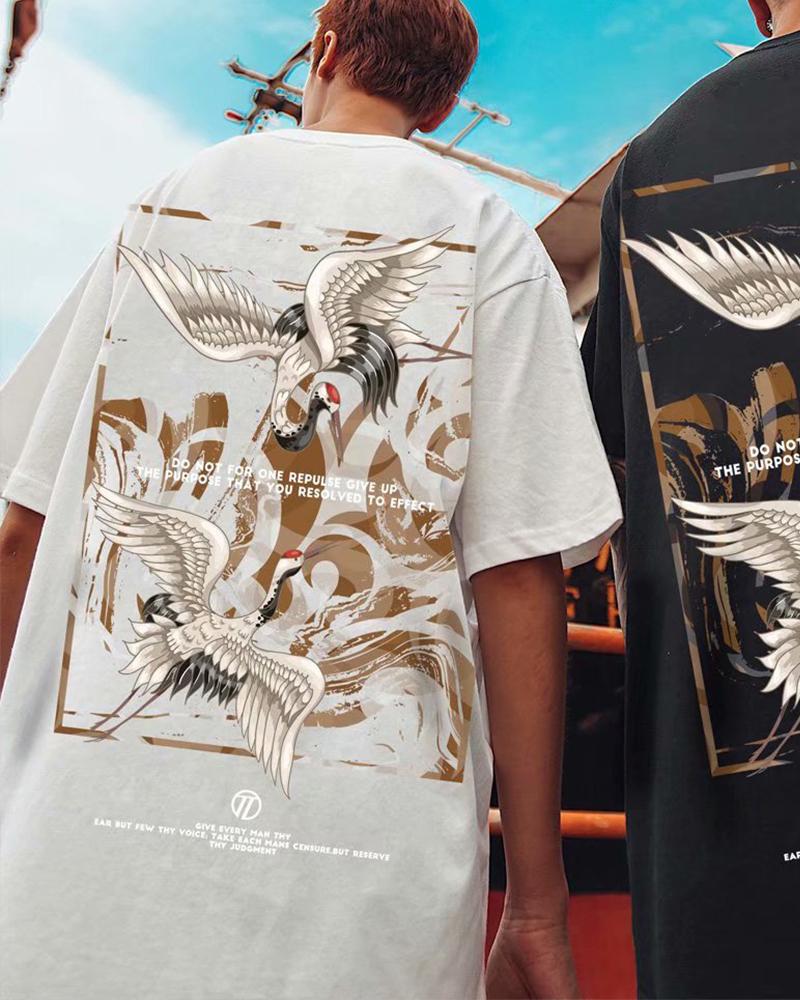 

Hip-hop Patterns Print Short Sleeve Loose T-shirts, White