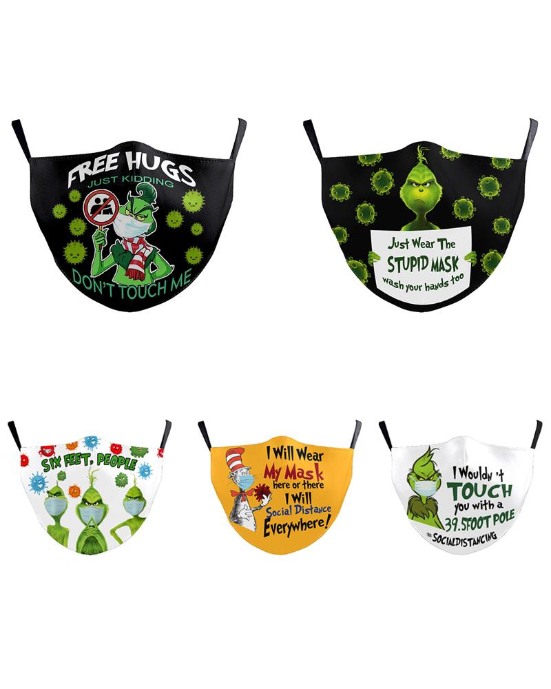 

5PCS/Set Randomly Dispatched Christmas Cartoon Print PM2.5 Filter Face Mask For Adult, Style1