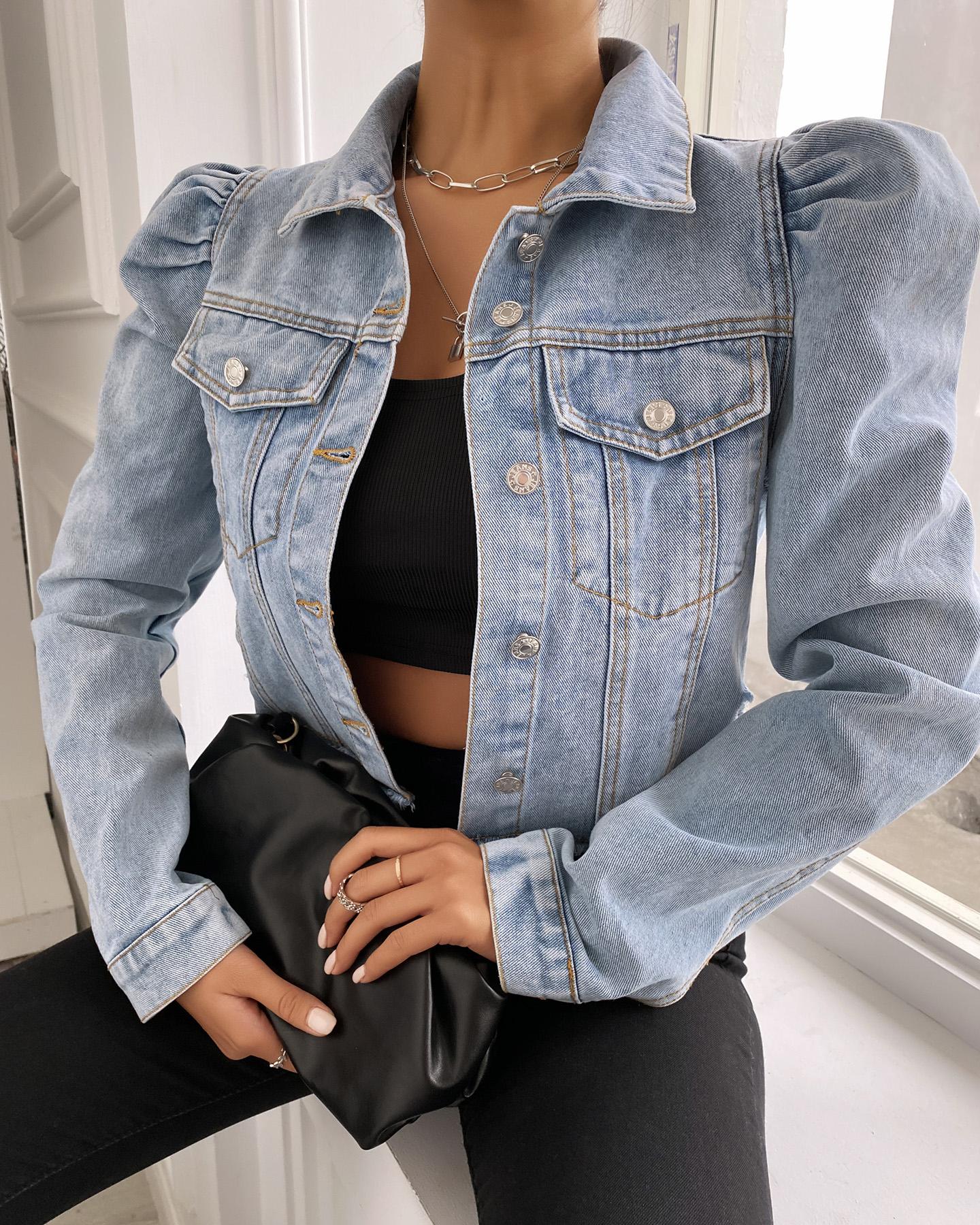 

Denim Pocket Button Design Casual Coat, Lighted blue