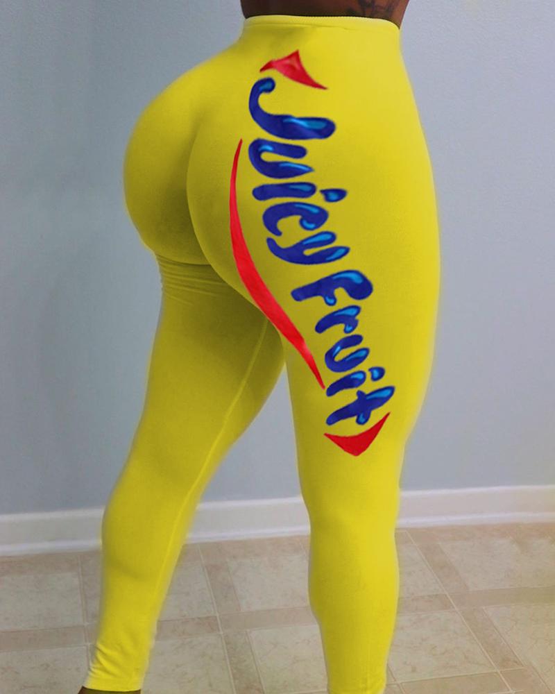 

Letter Print High Waist Sporty Pants, Yellow