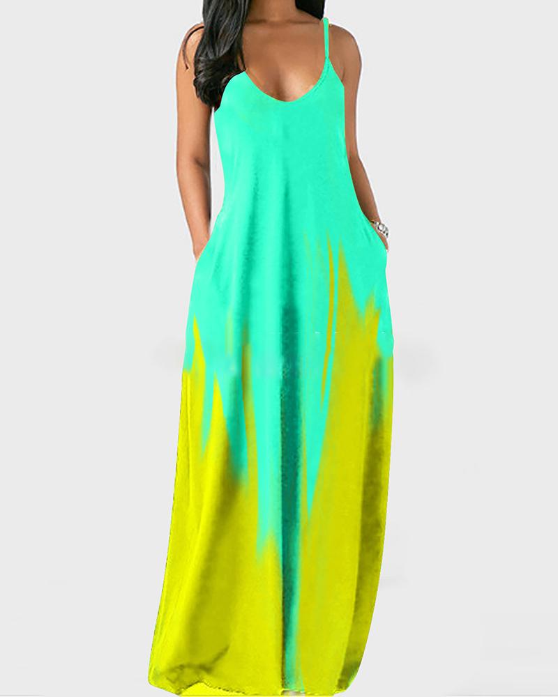 

Abstract Print V-Neck Maxi Dress, Yellow