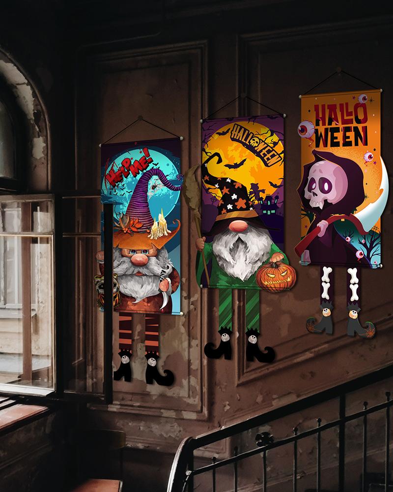 

1pc Halloween Cartoon Character Gnome Graphic Hanging Flag Front Door Decoration, Style4