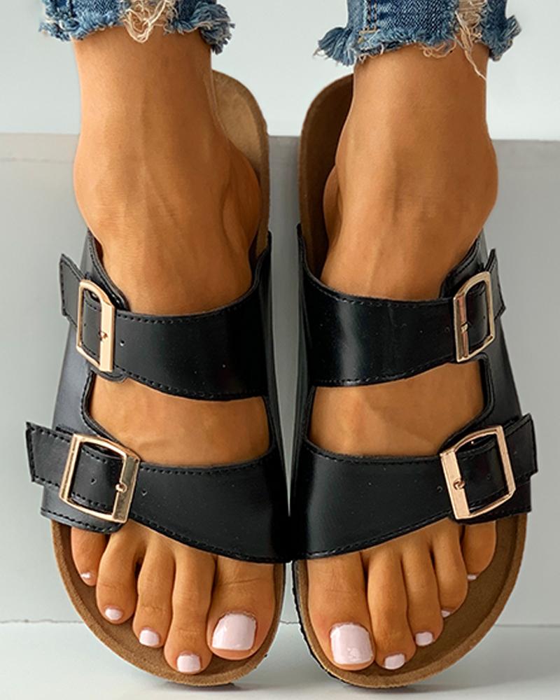 

Buckled Open Toe Footbed Sandals, Black